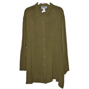 Sag Harbor Prophecy Woman 1X Button Front Tunic Top Shirt roll tab sleeves Green